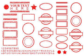 template alphabet, number, percent, dollar, dot, star, rectangle, lines oval circle rubber stamp effect for your element design