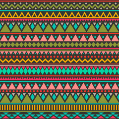 Colorful ethnic seamless pattern. Cute tribal background. Geometrical backdrop. Vector illustration.