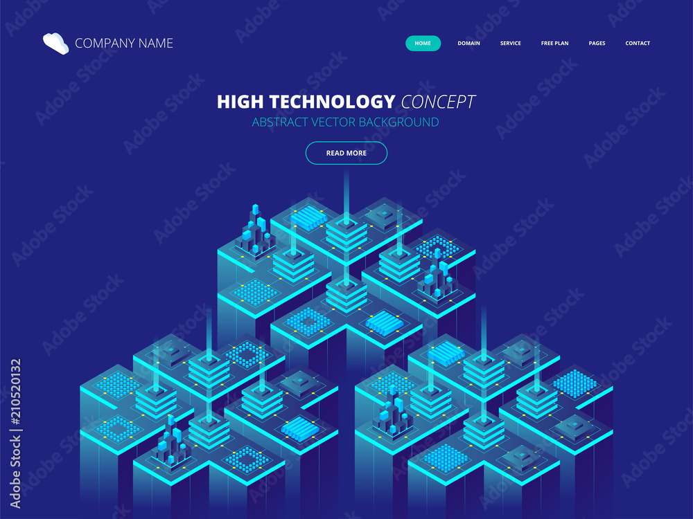 Poster isometric server room and big data processing concept, datacenter and data base icon, digital inform