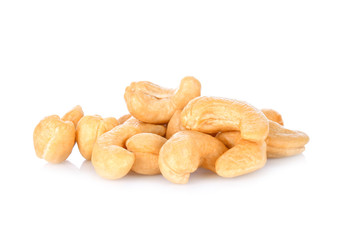 Roasted cashews isolated on a white background