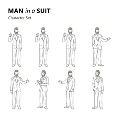 Stylized characters set bearded man in a suit