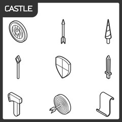 Castle outline isometric icons
