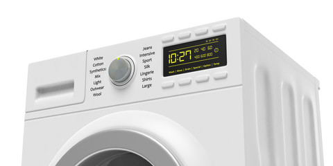 Clothes washer machine closeup on white background. 3d illustration