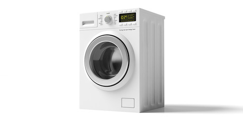 Clothes washing, dryer machine isolated on white background. 3d illustration - obrazy, fototapety, plakaty