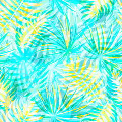Fototapeta premium Seamless exotic pattern with abstract tropical plants. Vector modern design for paper, wallpaper, fabric, cover.