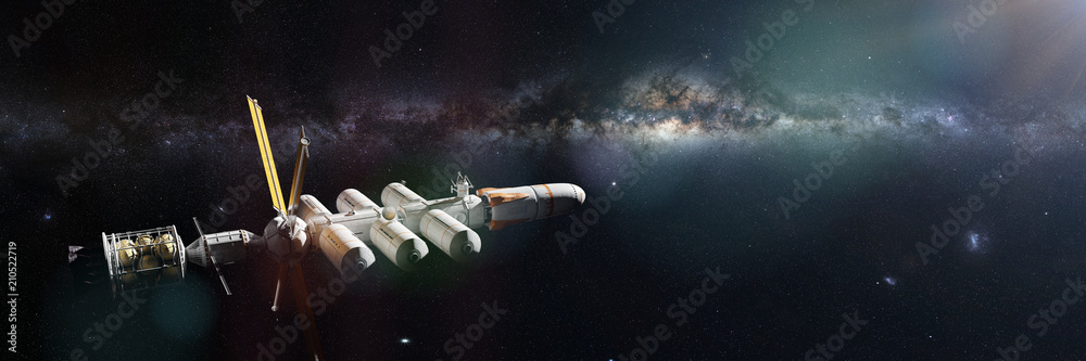 Canvas Prints conceptual spaceship in deep space lit by the beautiful milky way galaxy
