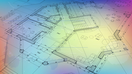 vector architectural plan - abstract architectural blueprint of a modern residential building / technology, industry, business concept illustration: real estate, building, construction & architecture