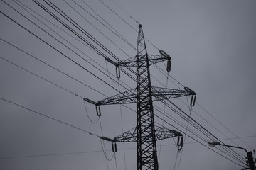 Electricity transmission line. Industrial landscape.