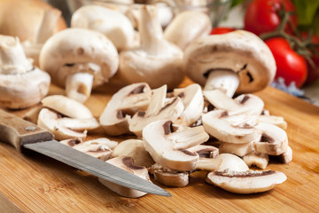 Fresh sliced white mushrooms