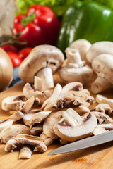 Fresh sliced white mushrooms