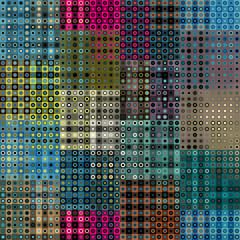 Seamless background. Geometric abstract symmetric pattern in low poly pixel art style. Polka dot pattern on low poly background. Vector image.