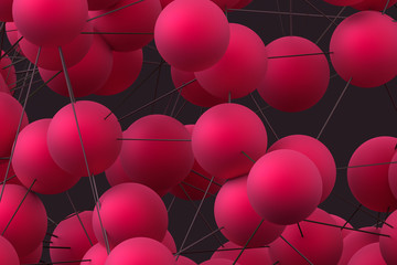 Abstract 3d rendering of modern background with spheres. Futuristic shape, network concept. Design for poster, cover, branding, banner, placard