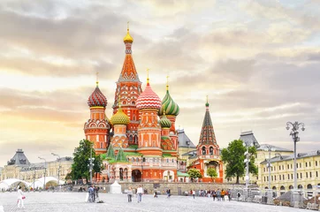 Afwasbaar Fotobehang Moskou Moskou, Rusland, Rode plein, uitzicht op de St. Basil& 39 s Cathedral