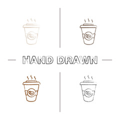 Coffee to go hand drawn icons set
