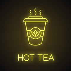 Tea to go neon light icon