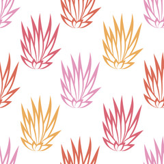 Linear succulent bush seamless pattern on white background. Vector illustration.