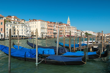 Obraz premium Passenger gondolas in the parking lot, Venice, Italy