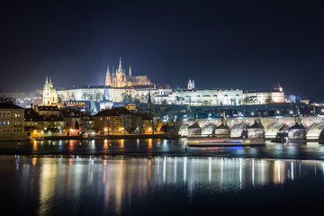 Fototapeta na wymiar Night Charles Bridge. Prague, Czech Republic. 2014-01-05