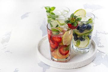 Summer homemade fruit and berries lemonade
