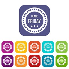 Black Friday sticker icons set vector illustration in flat style in colors red, blue, green, and other