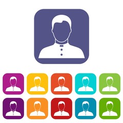Pastor icons set vector illustration in flat style in colors red, blue, green, and other
