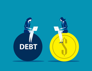 Business people working on profit and debt. Concept business vector illustration, Flat business cartoon, Currency and Bank, Investment & Risk.