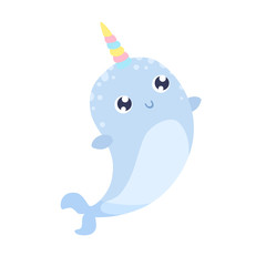 Cute magical narwhal vector illustration. Flat design