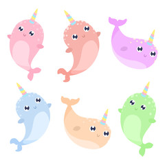 Cute magical narwhasl vector illustration. Flat design © Svetlana