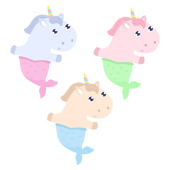 Cute mermaid unicorns vector illustration