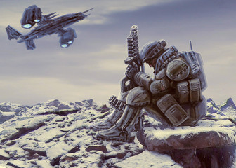 soldier is waiting for the evacuation © likozor