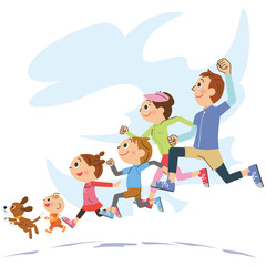 元気にランニングする家族
