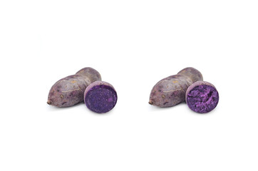 Purple sweet potato on white isolated background, healthy food I concept