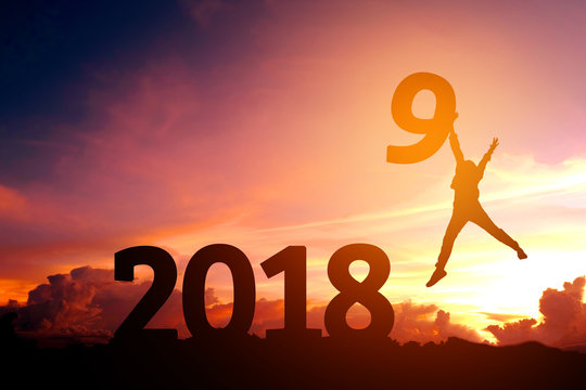 Silhouette young man Happy for 2019 new year
