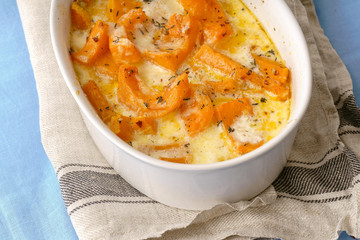 Roasted squash baked with heavy cream, thyme, white wine and parmesan cheese