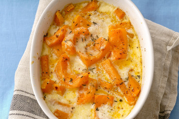 Roasted squash baked with heavy cream, thyme, white wine and parmesan cheese