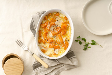 Roasted squash baked with heavy cream, thyme, white wine and parmesan cheese