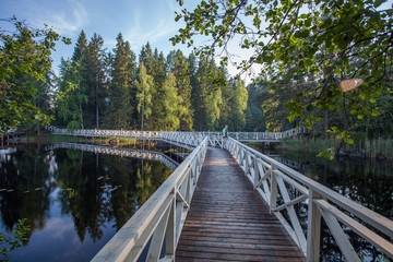 view on white bridges over water to the islets 