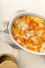 Roasted squash baked with heavy cream, thyme, white wine and parmesan cheese