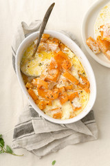 Roasted squash baked with heavy cream, thyme, white wine and parmesan cheese