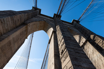 Close up Brooklyn Bridge Tower, New York City