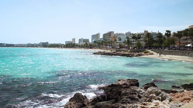 View of tourist resort Cala Millor beach on Mallorca island, Mediterranean Sea Spain