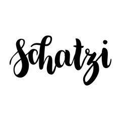 schatzi - sweetheart in German. Happy Valentines day card, Hand-written lettering isolated on white.  illustration