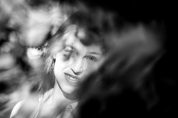 Female portrait in the black and white technique,selective focus