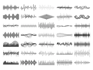 Rolgordijnen Sound wave and music digital equalizer panel. Soundwave amplitude sonic beat pulse voice visualization vector illustration © Tartila
