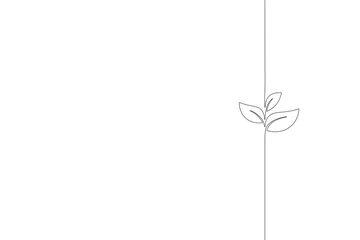 Fototapete Eine Linie Einzelne durchgehende Linie Kunst wachsender Spross. Pflanzenblätter Samen wachsen Bodensämling Öko-Naturfarm-Konzept-Design eine Skizze Umrisszeichnung Vektor-Illustration