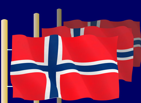 Illustration of Norwegian Flags on the flagpoles