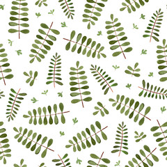 watercolor hand painted herbals print. seamless pattern on a white background