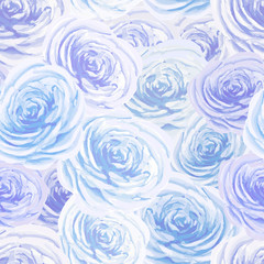 Bright blue and white rosebuds, flower pattern