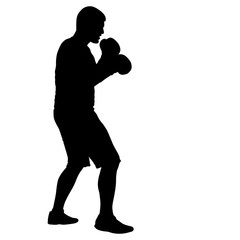 Black silhouette of an athlete boxer on a white background
