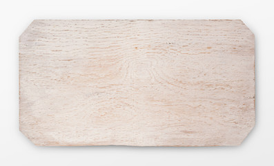 White wooden board isolated, top view